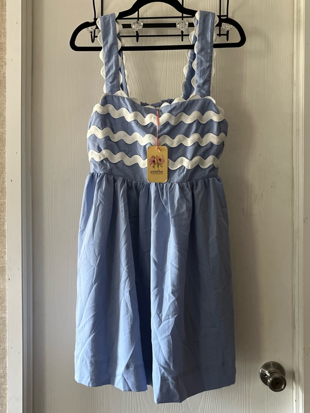 entro Light Blue and White Wavy Trim Sundress